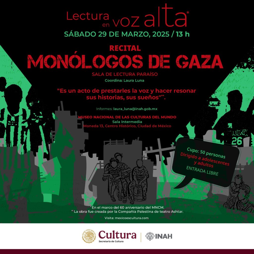 Monologues of Gaza* testimonies from Palestinian children and teenagers will be read to make their stories and dreams resound.